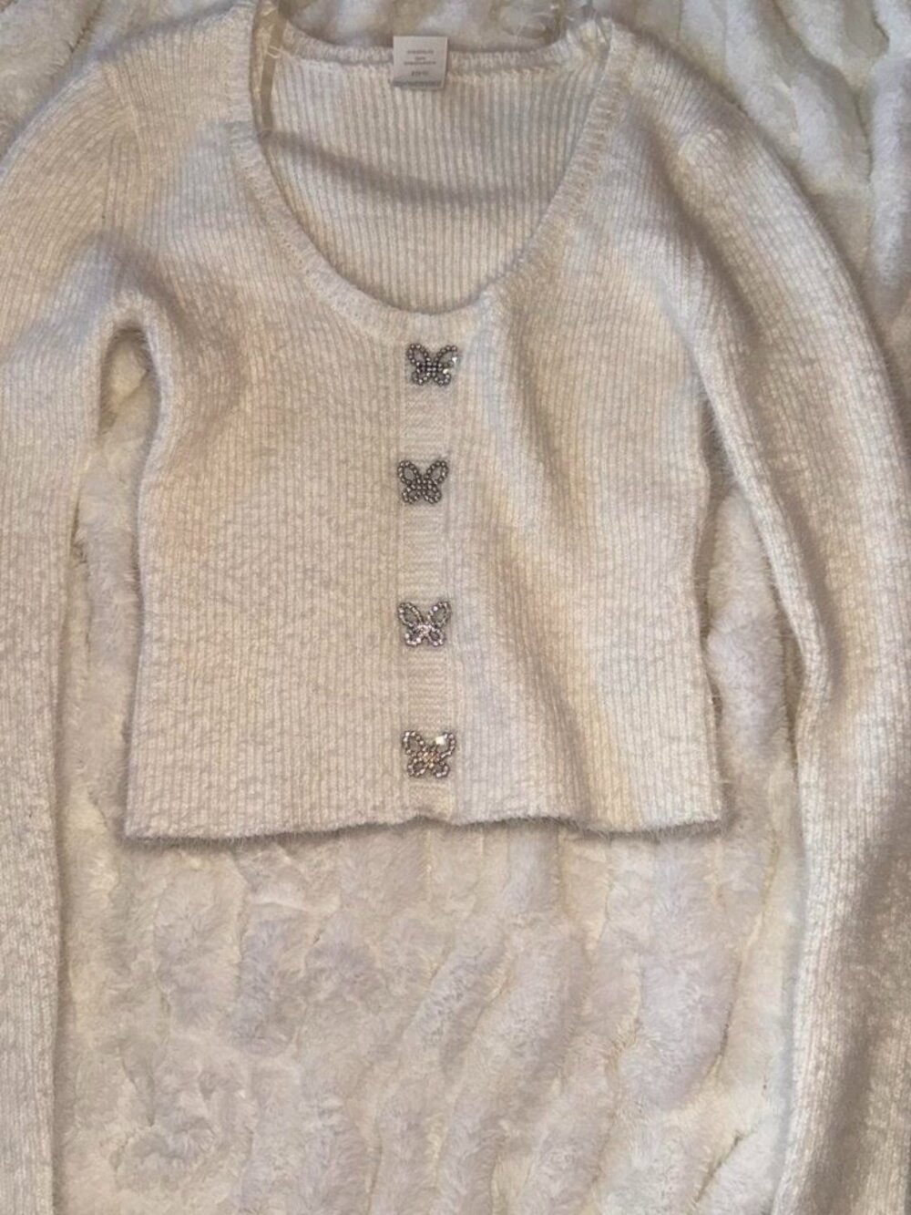 cream butterfly button up sweater